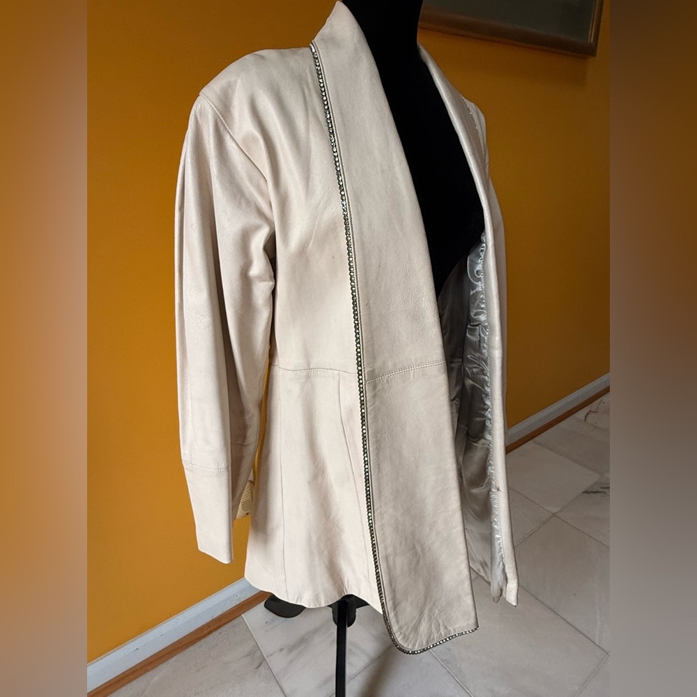 Chic Cream Leather and rhinestones Jacket for Women